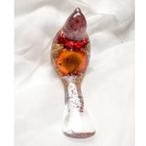 Harvest Songbird strawflower resin bird decor with real orange and burgundy strawflowers, handmade Canada