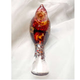 Harvest Songbird strawflower resin bird decor with real orange and burgundy strawflowers, handmade Canada