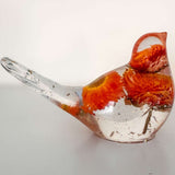 Harvest Songbird strawflower resin bird decor with real orange and burgundy strawflowers, handmade Canada