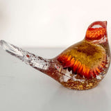 Harvest Songbird strawflower resin bird decor with real orange and burgundy strawflowers, handmade Canada
