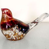 Harvest Songbird strawflower resin bird decor with real orange and burgundy strawflowers, handmade Canada