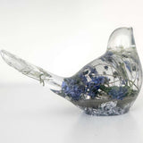 Handmade Forever Songbird memorial resin bird with preserved forget-me-nots and customizable base finish