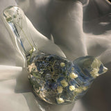 Handmade Forever Songbird memorial resin bird with preserved forget-me-nots and gold leaf base