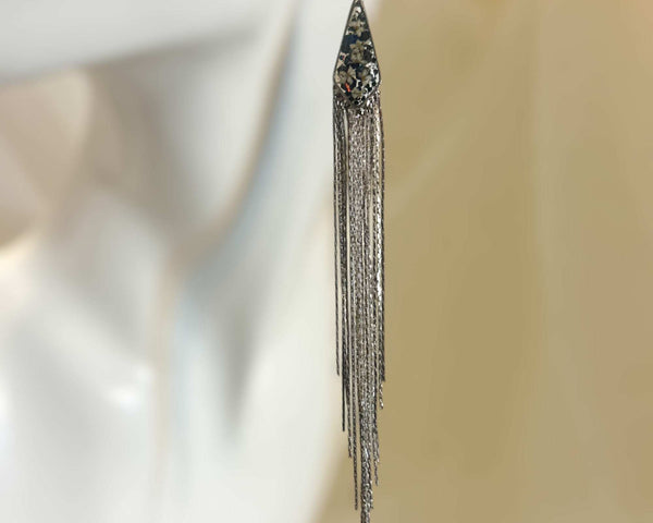 Blooming Tassel Long Chain Dangle Earrings - Handmade Pressed Flowers