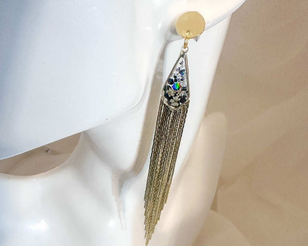 Blooming Tassel Long Chain Dangle Earrings - Handmade Pressed Flowers