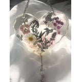 Garden Whisper Suncatcher pressed flower resin suncatcher heart with real daisies pink and purple flowers, handmade Canada