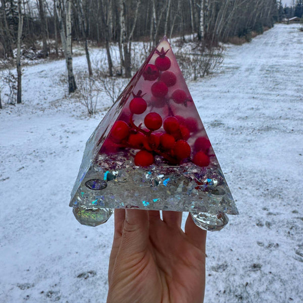 Handmade Berry Red Resin Pyramid - Winter Wonderland Night Decor