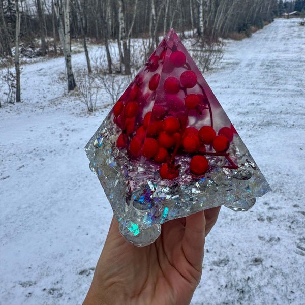 Handmade Berry Red Resin Pyramid - Winter Wonderland Night Decor