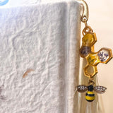 Golden Hive Bookmark honey bee bookmark handmade with real dried flowers in gold honeycomb and rhinestone bee charm