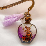 Forest Bottle Bookmark mushroom resin bookmark handmade with gold fairy and purple shimmer resin bottle, antique bronze
