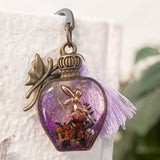 Forest Bottle Bookmark mushroom resin bookmark handmade with gold fairy and purple shimmer resin bottle, antique bronze