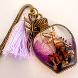 Forest Bottle Bookmark mushroom resin bookmark handmade with gold fairy and purple shimmer resin bottle, antique bronze