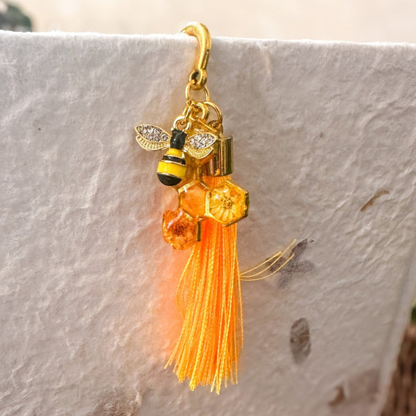 Amber Feather Bookmark honey bee bookmark handmade with gold feather hook, amber honeycomb and orange tassel