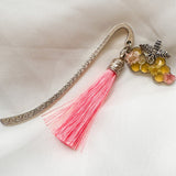 Rose Hive Bookmark honey bee bookmark handmade with silver hook, pink tassel and golden honeycomb resin charm