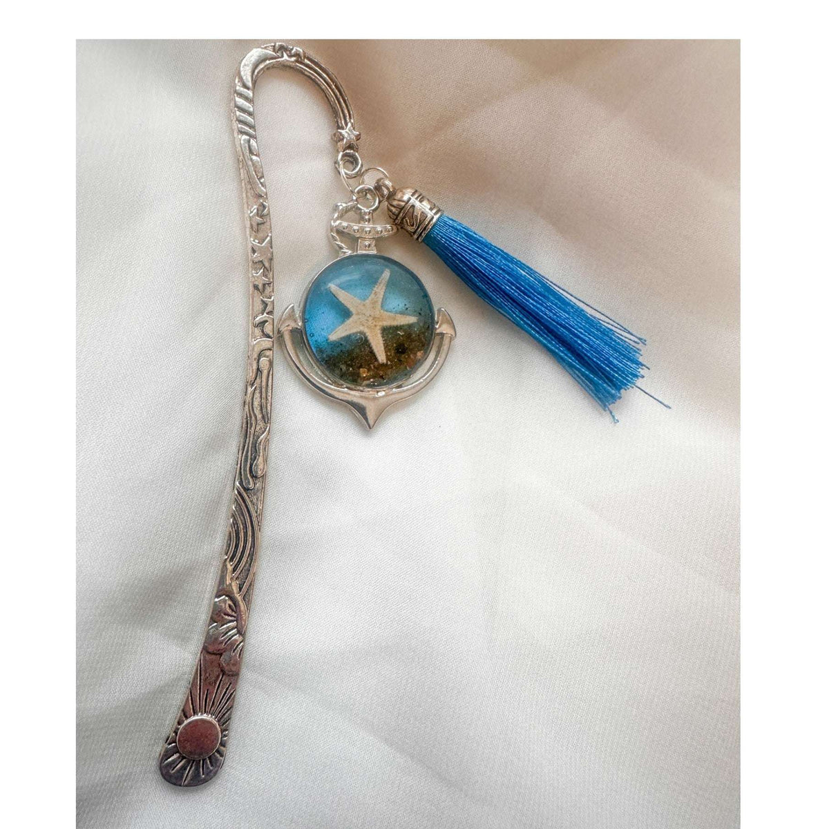 Ocean Anchor Bookmark ocean resin bookmark handmade with real sand seashells and sea turtle in silver anchor charm