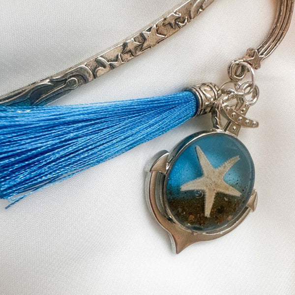 Ocean Anchor Bookmark ocean resin bookmark handmade with real sand seashells and sea turtle in silver anchor charm