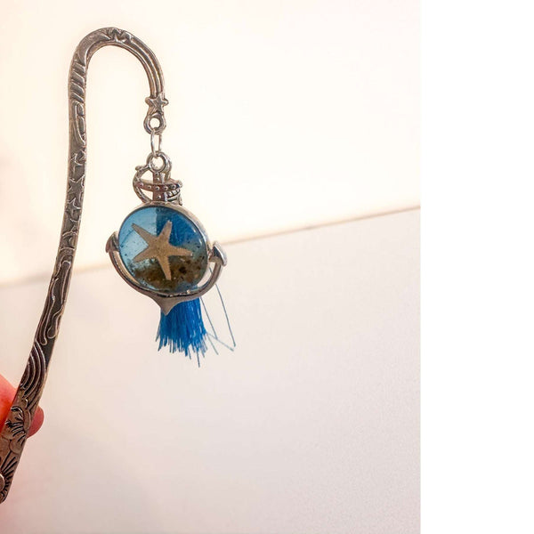 Ocean Anchor Bookmark ocean resin bookmark handmade with real sand seashells and sea turtle in silver anchor charm