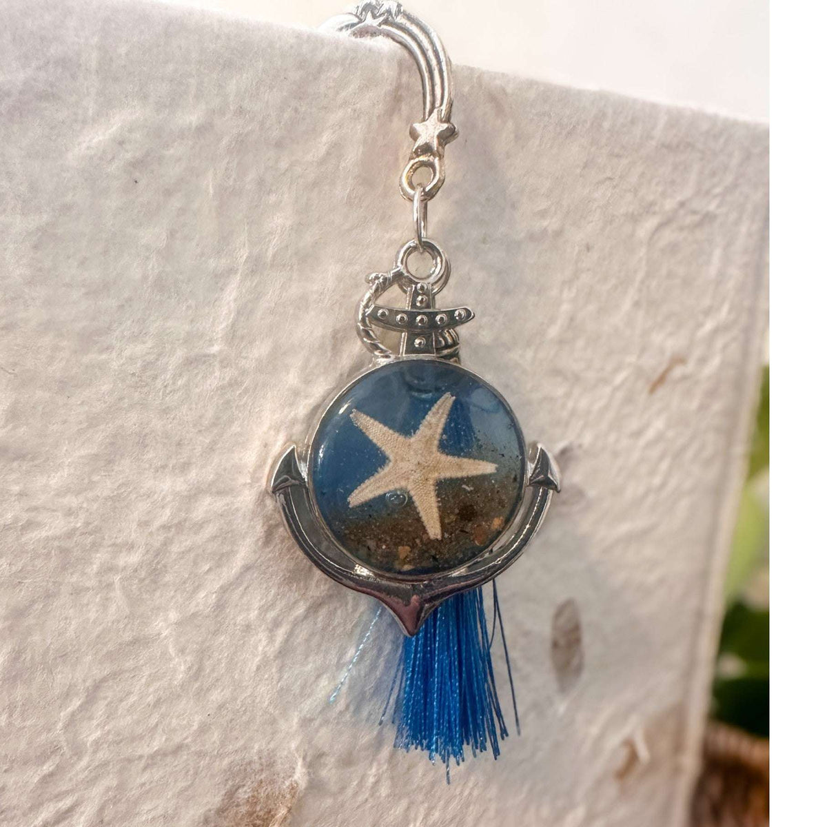 Ocean Anchor Bookmark ocean resin bookmark handmade with real sand seashells and sea turtle in silver anchor charm