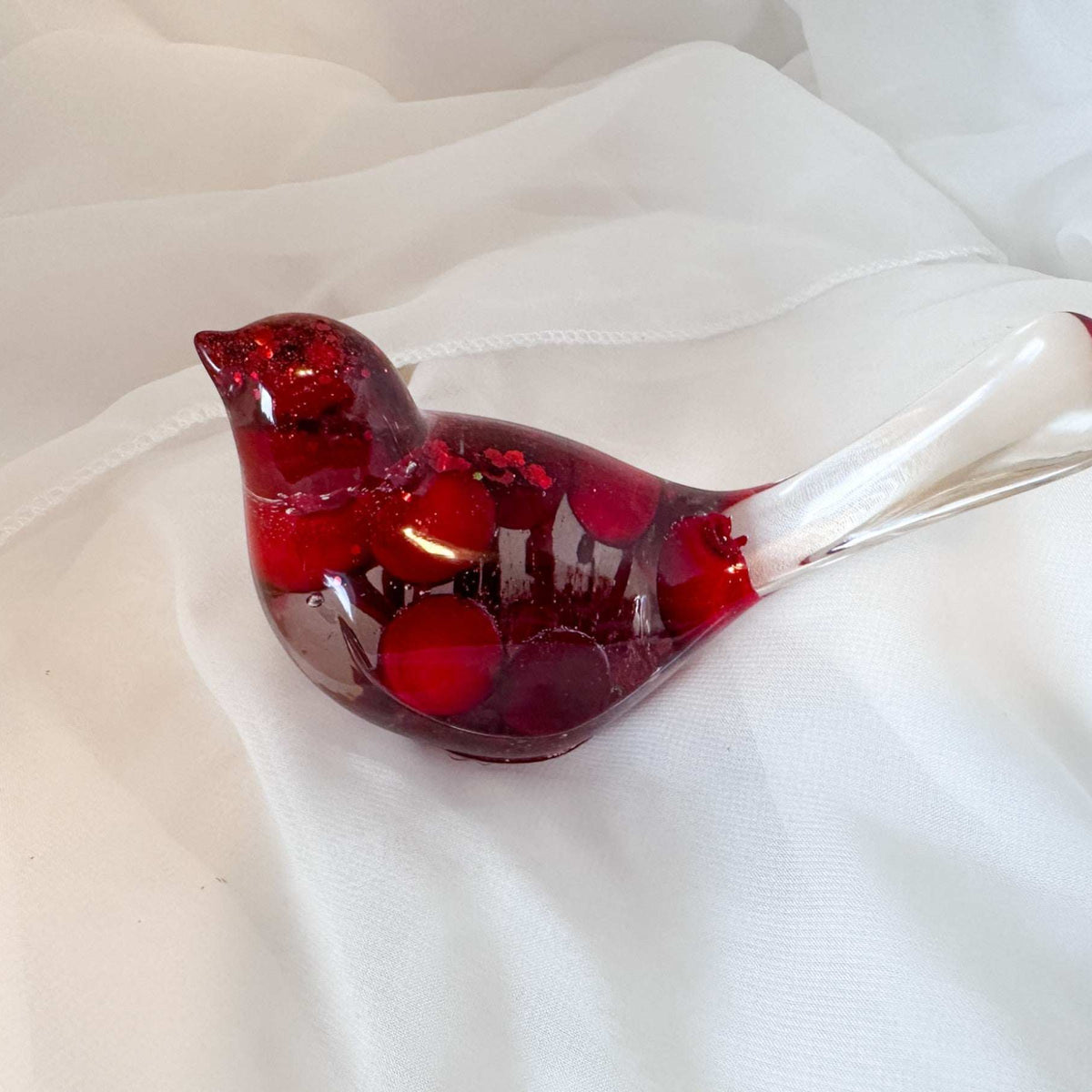 Handmade Berry Red Resin Bird Decor - Unique Home Decor Accent