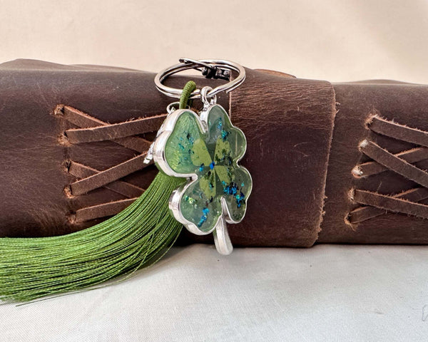 Lucky Clover Spark - Real Four Leaf Clover Handmade Resin Bag Charm
