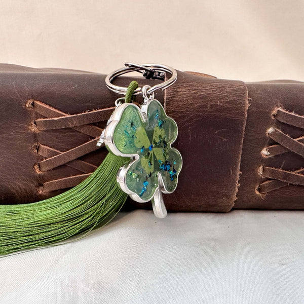 Lucky Clover Spark - Real Four Leaf Clover Handmade Resin Bag Charm