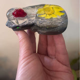 Handmade custom resting dog resin figurine memorial pet keepsake with personal inclusions and floral design
