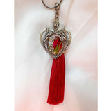 Scarlet Heart Bag Charm floral heart bag charm handmade with real dried red flowers dragonfly charm and red tassel