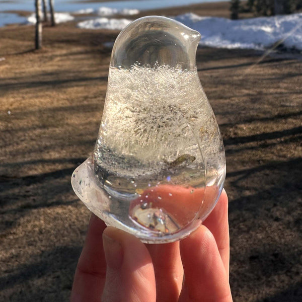 Wish Keeper Songbird dandelion resin bird decor with whole preserved dandelion clock in clear resin, handmade Canada