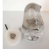Wish Keeper Songbird dandelion resin bird decor with whole preserved dandelion clock in clear resin, handmade Canada