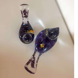 Pansy Garden Duo pansy resin bird pair with real deep purple pansies and thyme flowers in clear resin, handmade Canada