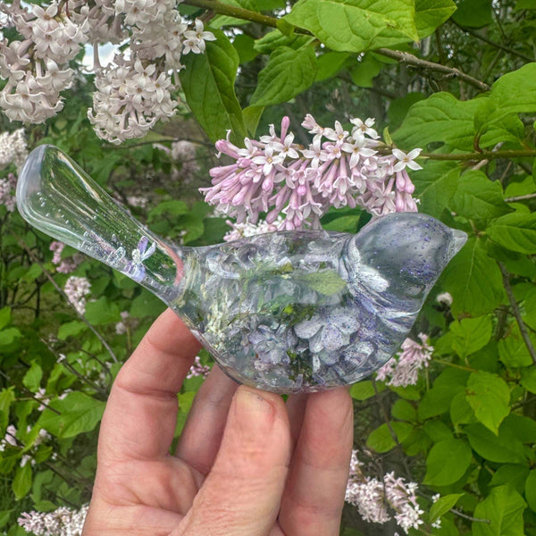 Forever Lilac Garden Bird - Handmade Real Lilac Blooms Resin Bird