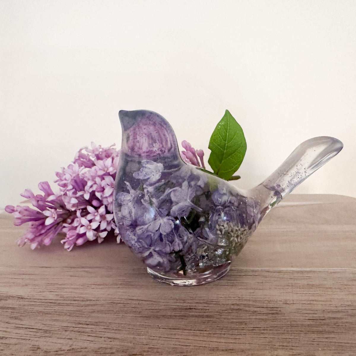Forever Lilac Garden Bird - Handmade Real Lilac Blooms Resin Bird