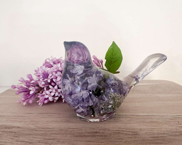 Forever Lilac Garden Bird - Handmade Real Lilac Blooms Resin Bird