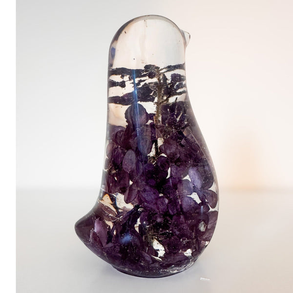 Lilac Bloom Songbird lilac resin bird decor with full preserved deep purple lilac bloom in clear resin, handmade Canada
