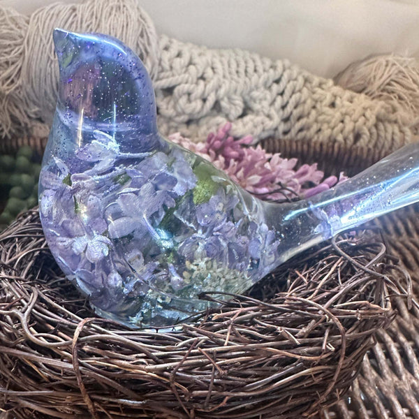 Forever Lilac Garden Bird - Handmade Real Lilac Blooms Resin Bird