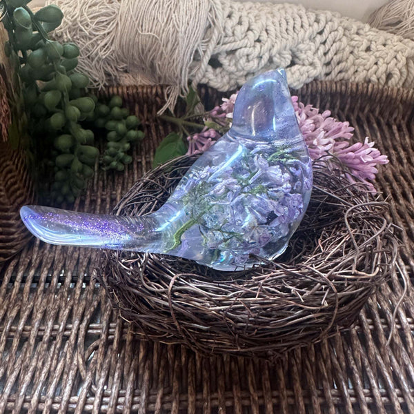 Forever Lilac Garden Bird - Handmade Real Lilac Blooms Resin Bird