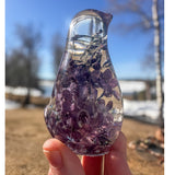 Lilac Bloom Songbird lilac resin bird decor with full preserved deep purple lilac bloom in clear resin, handmade Canada