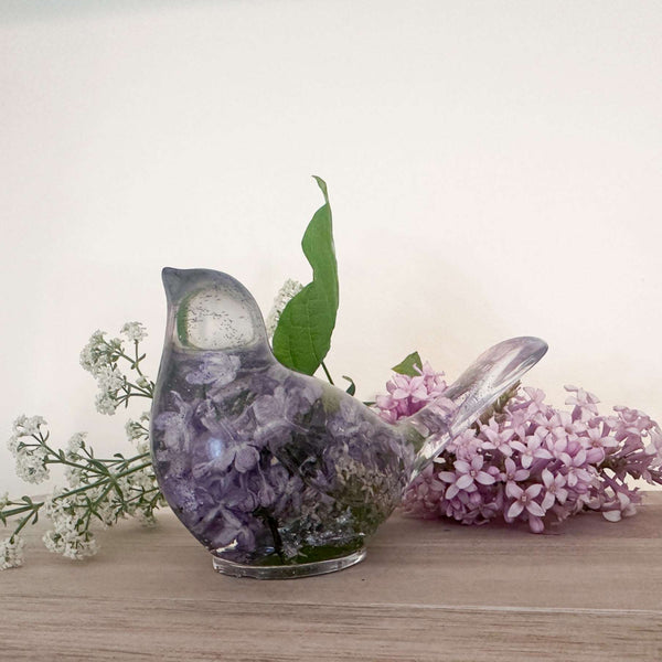 Forever Lilac Garden Bird - Handmade Real Lilac Blooms Resin Bird