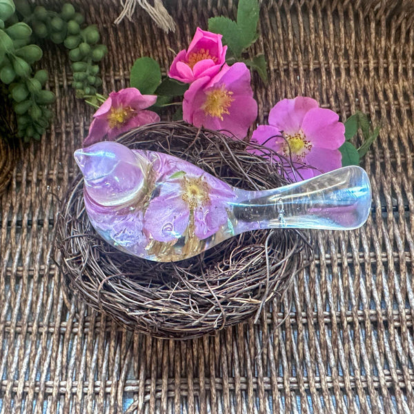 Wild Rose Whisper Bird - Handmade Preserved Wild Rose Resin Bird