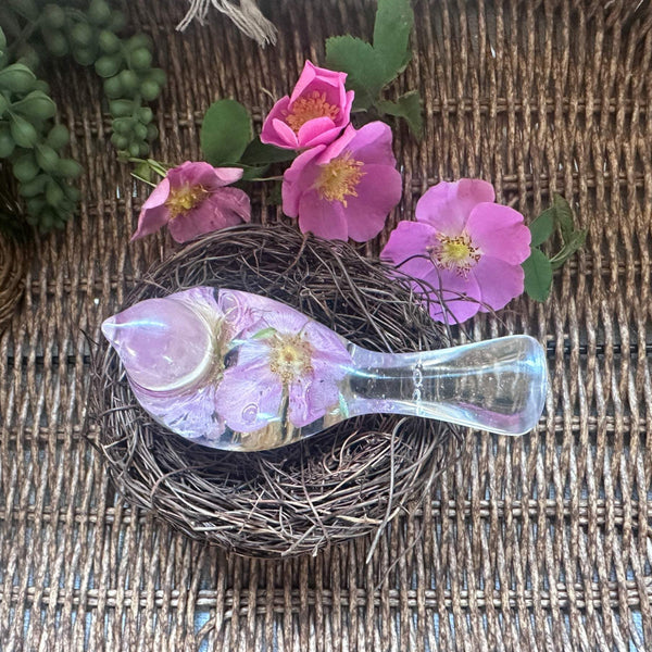 Wild Rose Whisper Bird - Handmade Preserved Wild Rose Resin Bird