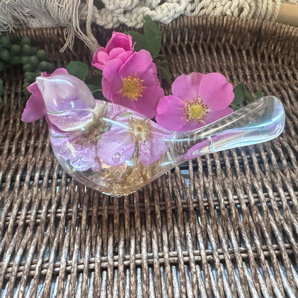 Wild Rose Whisper Bird - Handmade Preserved Wild Rose Resin Bird