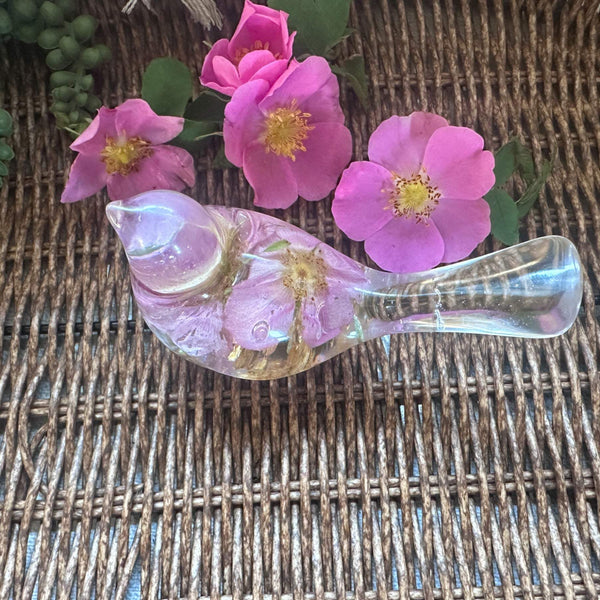 Wild Rose Whisper Bird - Handmade Preserved Wild Rose Resin Bird