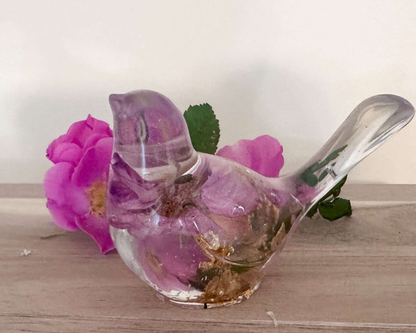 Wild Rose Whisper Bird - Handmade Preserved Wild Rose Resin Bird