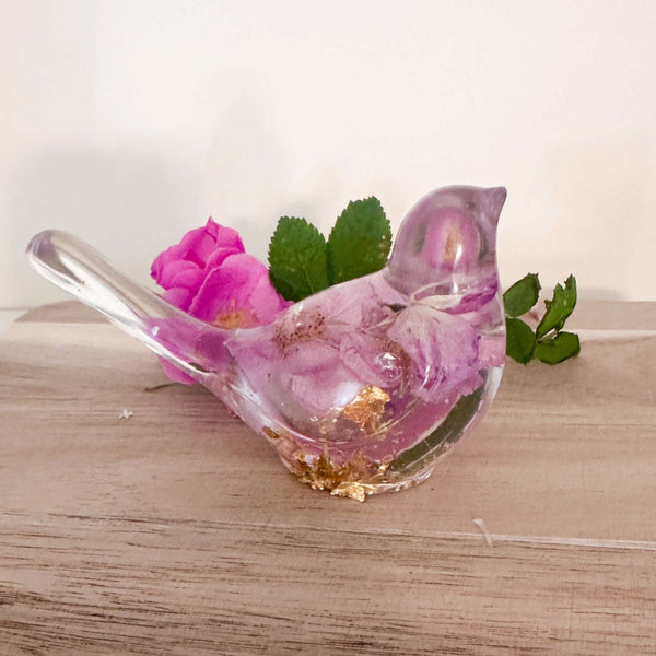 Wild Rose Whisper Bird - Handmade Preserved Wild Rose Resin Bird