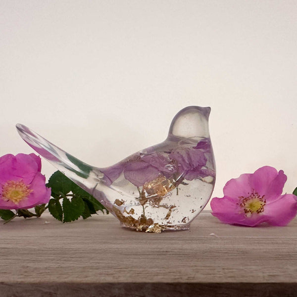 Wild Rose Whisper Bird - Handmade Preserved Wild Rose Resin Bird