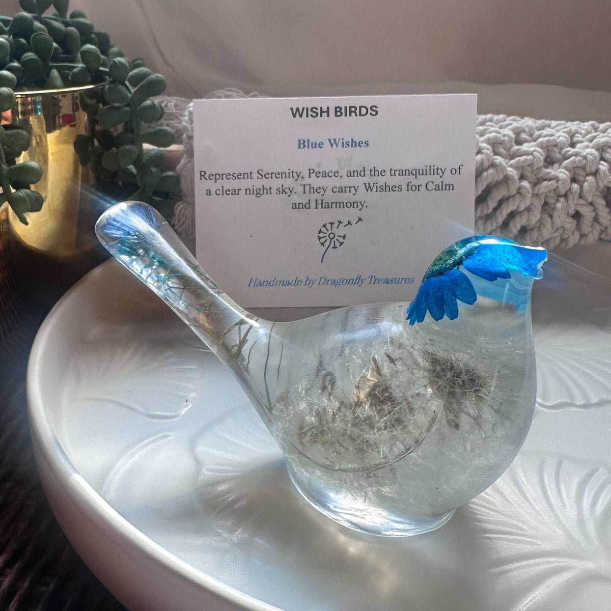 Wish Birds - Handmade Whispering Wish Dandelion Puff Resin Birds