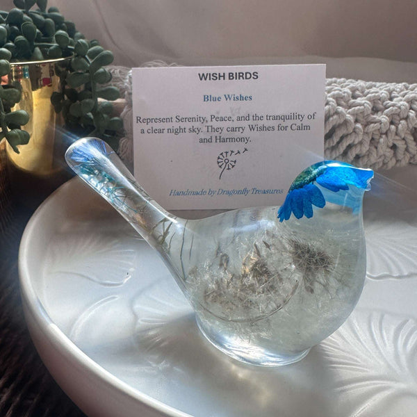 Wish Birds - Handmade Whispering Wish Dandelion Puff Resin Birds