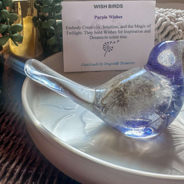 Wish Birds - Handmade Whispering Wish Dandelion Puff Resin Birds