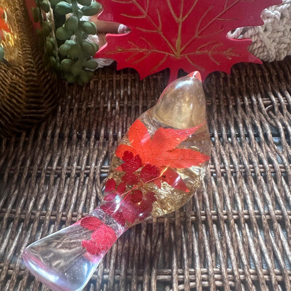 Maple Leaf Songbird - Handmade Resin Bird Maple Leaf & Gold Accents
