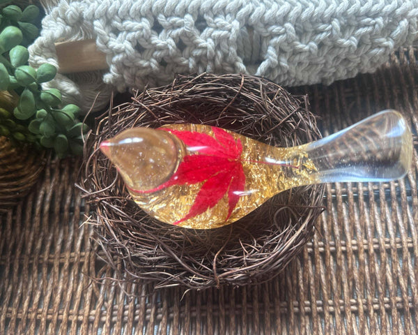 Maple Leaf Songbird - Handmade Resin Bird Maple Leaf & Gold Accents